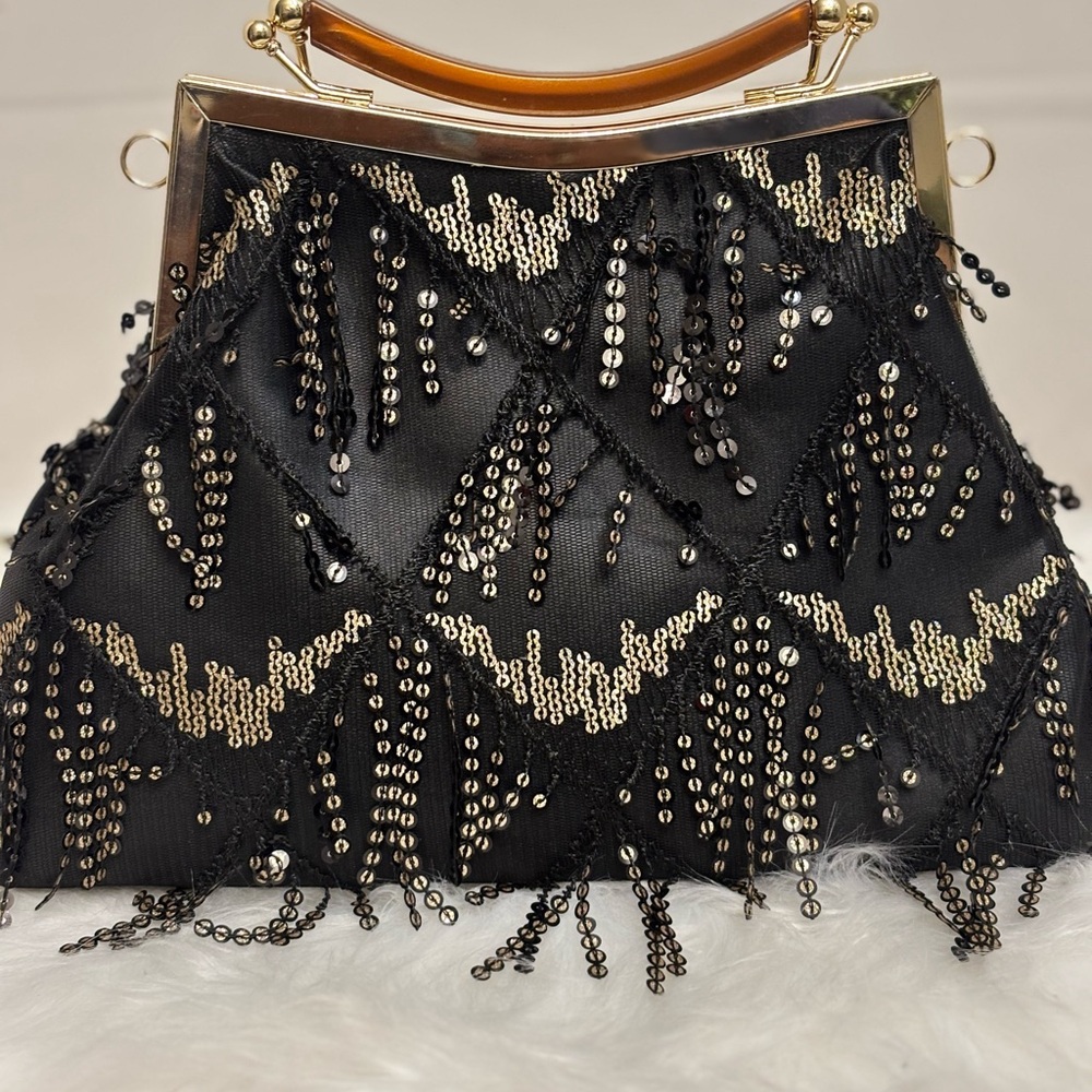 Black and Gold Beaded Handbag